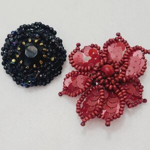 Vintage Brooch Pin lot beaded red black wooden beads jewelry lot west germany